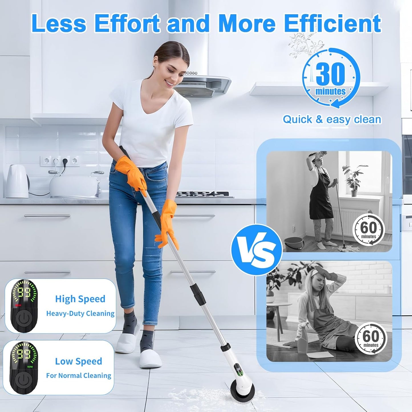 Electric Spin Scrubber,Cleaning Scrubber Brush Electric for Home with Power LCD Display,Cordless Bathroom Scrubber for Bathroom Tile Glass Cleaning,Adjusted Head Angle with 7 Replaceable Heads