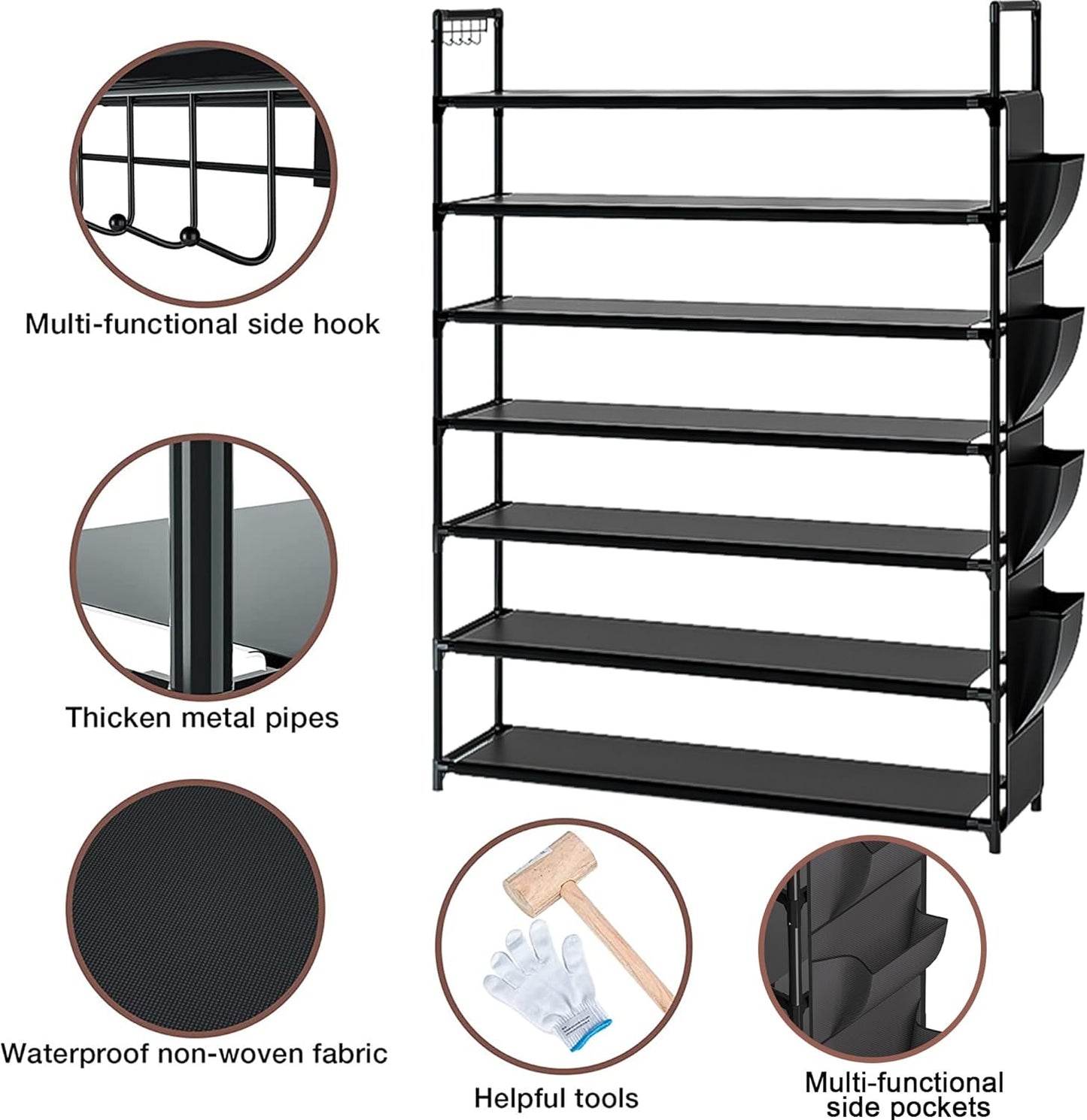 OYREL 5 Tier Shoe Organizer Rack for Closet, Entryway, Garage, Door, Space Saving, Shoe Holder Stand/Tower, Large, 20-25 Capacity