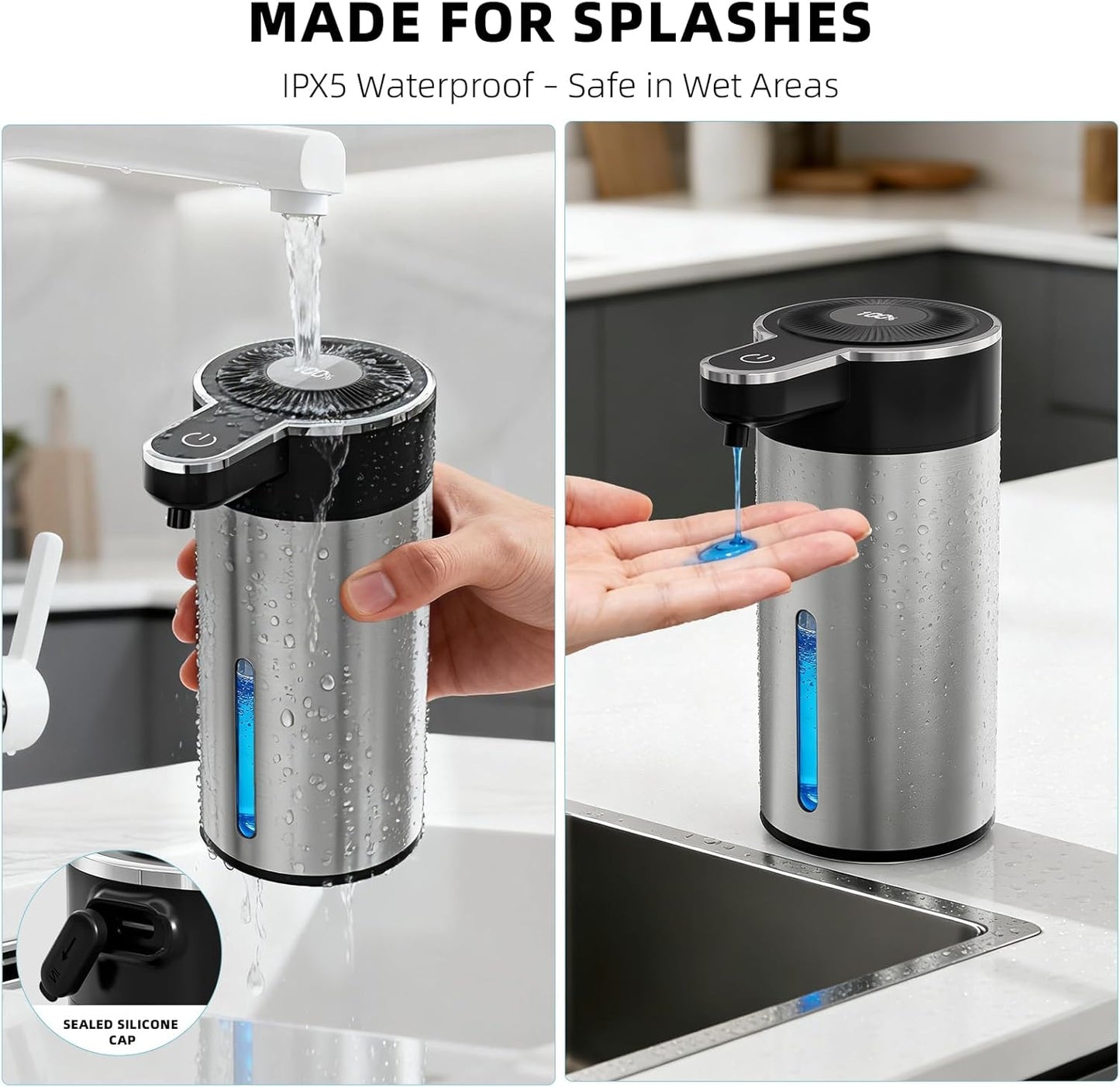 Automatic Foaming Soap Dispenser Touchless, Clog-Free Pump, 0.2s Fast Sensor, USB-C Rechargeable &13.5 oz/400ml Rechargeable, 4 Adjustable Liquid Levels, IPX5 Waterproof,Level Display