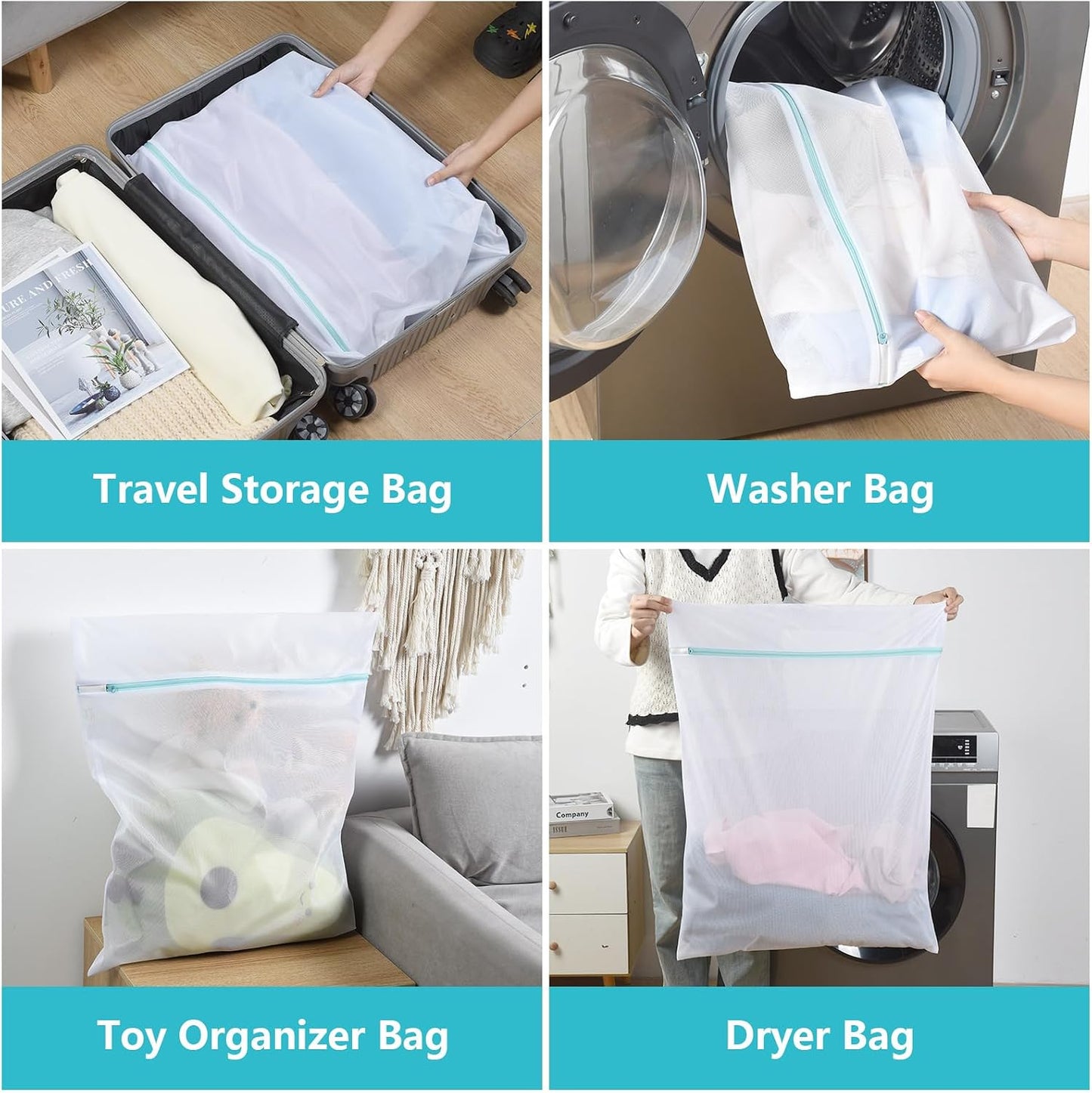 OTraki Large Mesh Laundry Bags 28x35 inch Zipper Mesh Lingerie Bags for Washing Delicates Net Laundry Mesh Bag Machine Washable for Dorm Hotel Camp Don't Drying, Melting 140-176℉, White