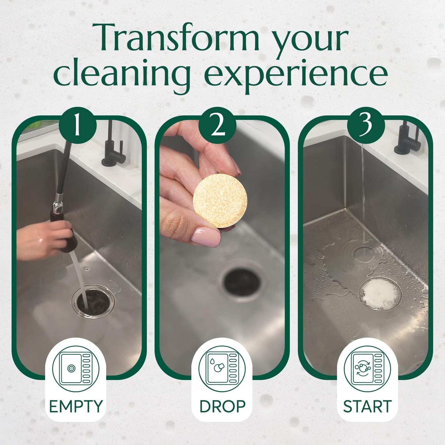 CLEANOMIC - Garbage Disposal Cleansing Tablets (8 Pack) - Foaming Garbage Disposal Cleaner and Deodorizer, Household Garbage Disposal Cleaners, Sink Cleaner and Deodorizer, Kitchen Drain Cleaner