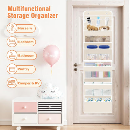 WISELIFE Over The Door Organizer Storage 4 Shelves Large Capacity Hanging Bedroom Storage Solution with 6 Side Pockets for Dorm Bathroom Pantry Nursery and Baby Essentials Holds up to 40 Lbs (Black)