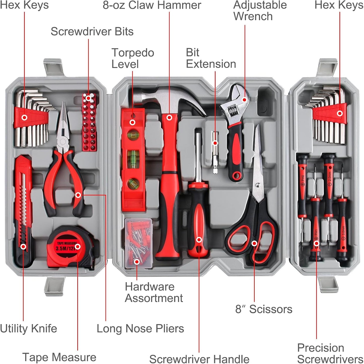 WINNER 160-Piece All-Purpose Household Tool Kit in Delicate Toolbox, Suitable for Both Male and Female, Great for Common Home Repairs, House DIY Project, Garage, Office, Gift for Father's Day