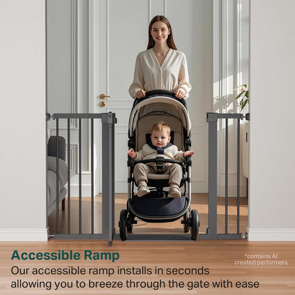 Cumbor 29.7-48" Baby Gate for Stairs, Mom's Choice Awards Winner-Dog Gate for Doorways, Auto Close Safety Pet Gate for Dogs Indoor, Easy Install Pressure Mounted Child Gate with Walk Thru Door, Brown