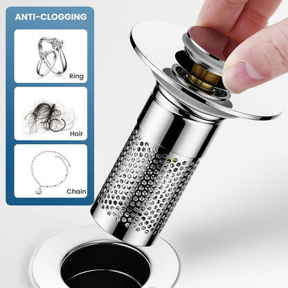 Bathroom Sink Drain Strainer for 1.1"-1.45" Basin Drain Holes(2 Pcs) | Pop Up Sink Drain Filter with Removable Stainless Steel Filter Basket Hair Catcher Plug