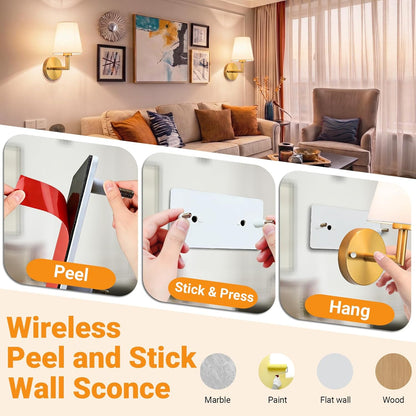 Nekhung Battery Operated Wall Sconces Set of Two, Wireless Battery Wall Light with 10000mAh RGB Dimmable Magnetic Bulb and Remote, Rechargeable Sconce Wall Decor for Bedroom Living Room Hallway