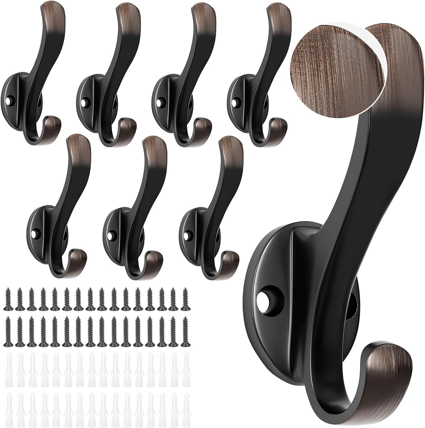 Heavy Duty Coat Hooks - 6 Pack Aluminum Alloy Wall Mounted Hooks for Hanging Jacket, Clothes, Bags, Hat | Durable Metal Utility Wall Hooks for Entryway, Closet, Mudroom, Bathroom, Garage