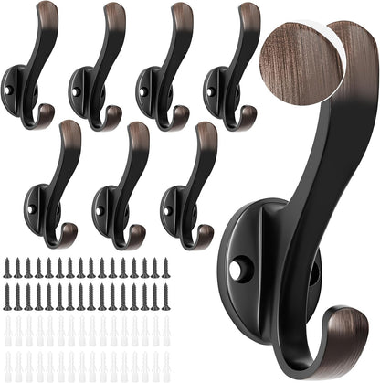 Heavy Duty Coat Hooks - 6 Pack Aluminum Alloy Wall Mounted Hooks for Hanging Jacket, Clothes, Bags, Hat | Durable Metal Utility Wall Hooks for Entryway, Closet, Mudroom, Bathroom, Garage