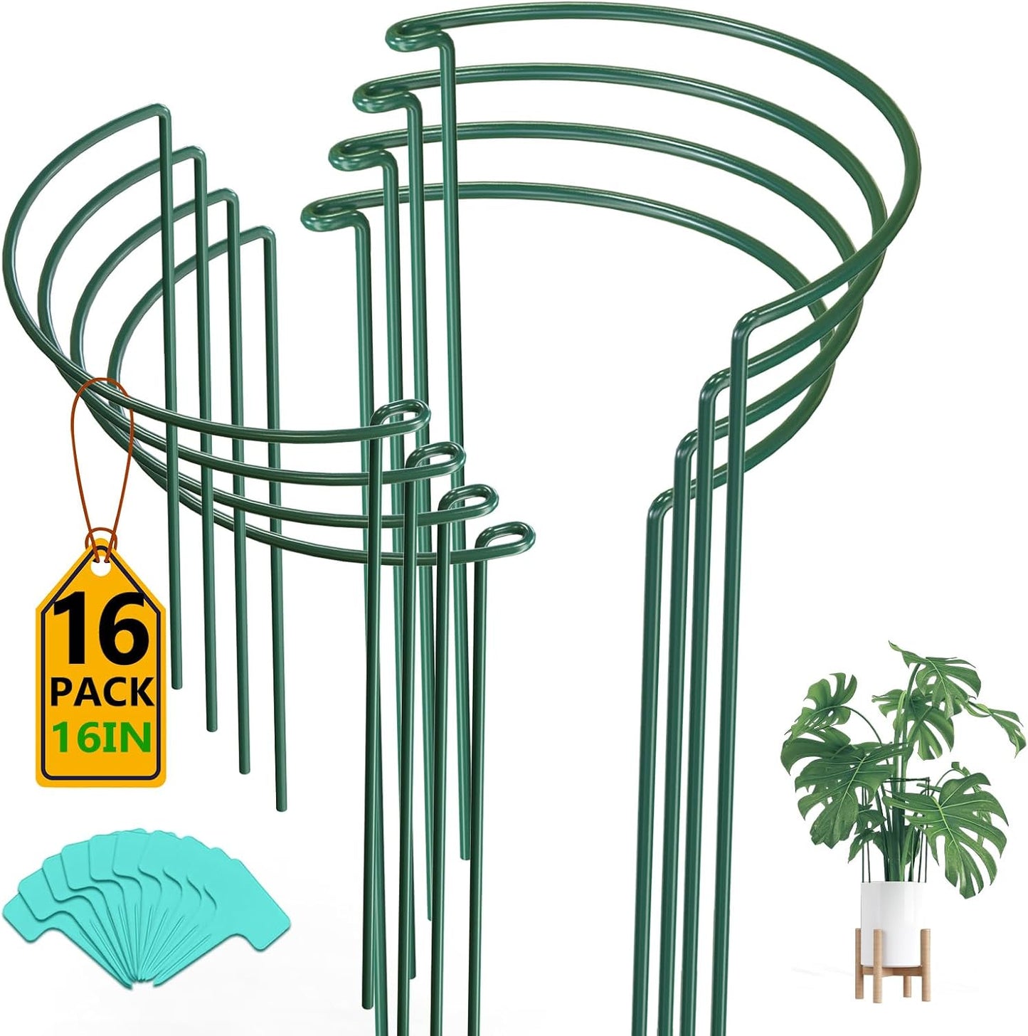 8 Pack 24 In Plant Support Stakes, Peony Cages And Supports with 15 Lables | Rust-proof Metal Plant Stakes, Adjustable Plant Supports For Outdoor Plants, Peony Cage, Flower Stakes for Plants，Hydrangea