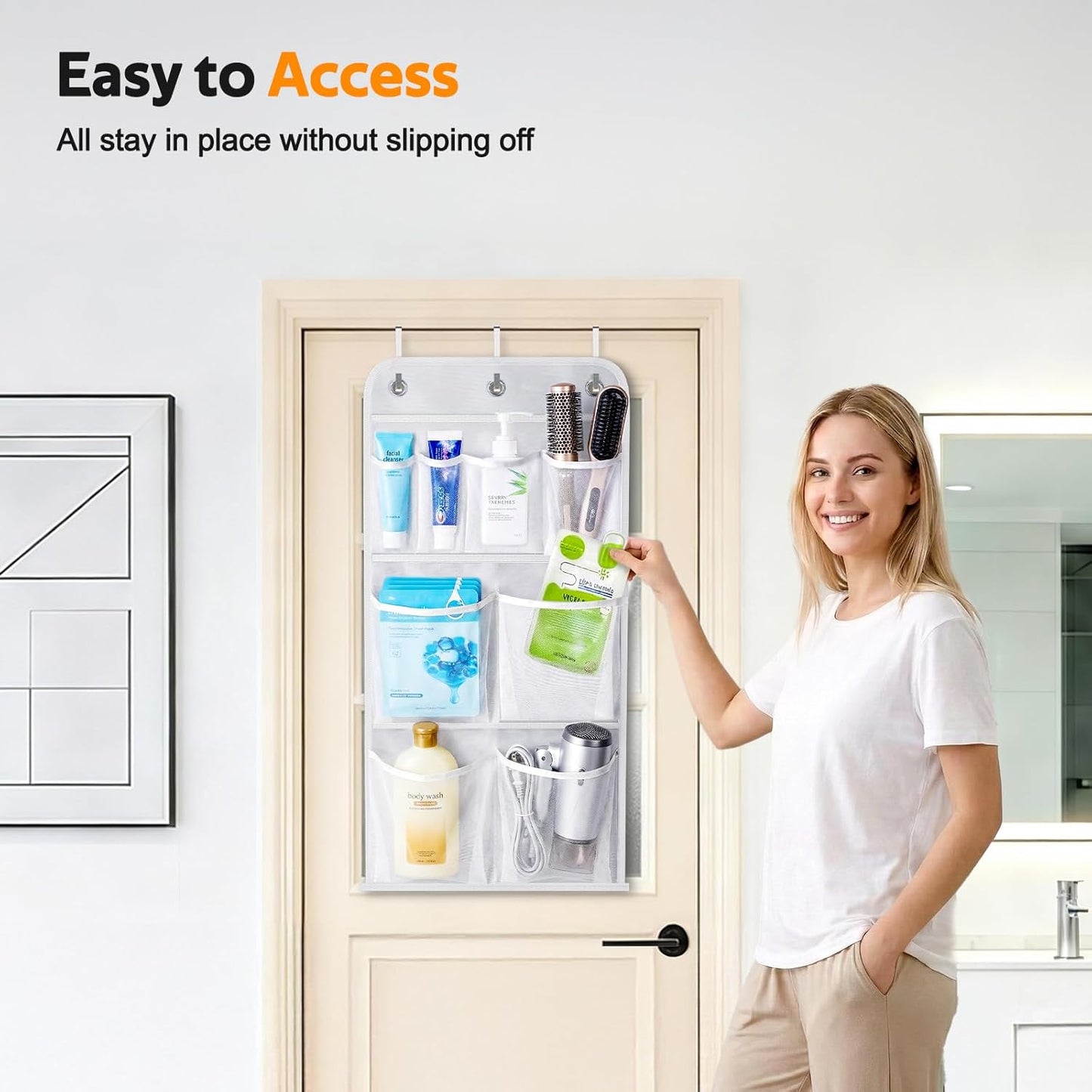 MISSLO Hanging Mesh Pockets Hold 340oz/1000ml Shampoo Shower Organizer with Over the Door Hooks