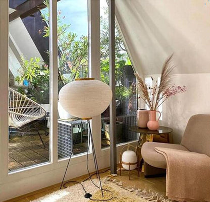 Japanese Paper Floor Lamp,Handmade Body Rice Paper Lantern Floor Lamp,with Chrome Nightstand Desk Lamp,Dimmable LED Rice Paper lamp with Foot Switch White Tall Standing Lamp Home Decor