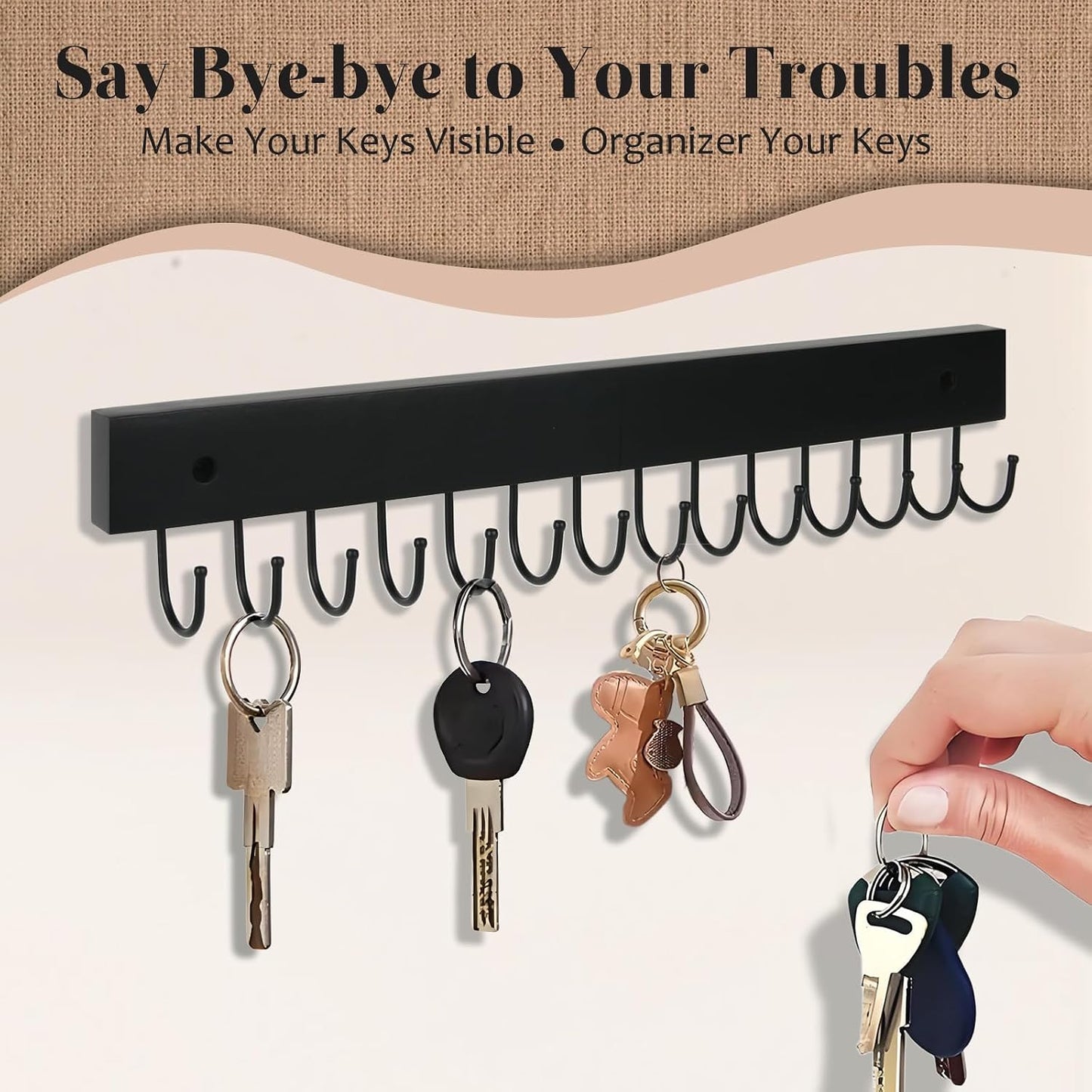 2Pack Key Holder Wall Mount with 28 Rotating 180° Key Hooks, 14.6" Rustproof Organizer Hanger for Apartment Decor, Wall Storage Rack for Entryway, Living Room, Hallway, Bathroom, Kitchen(White)