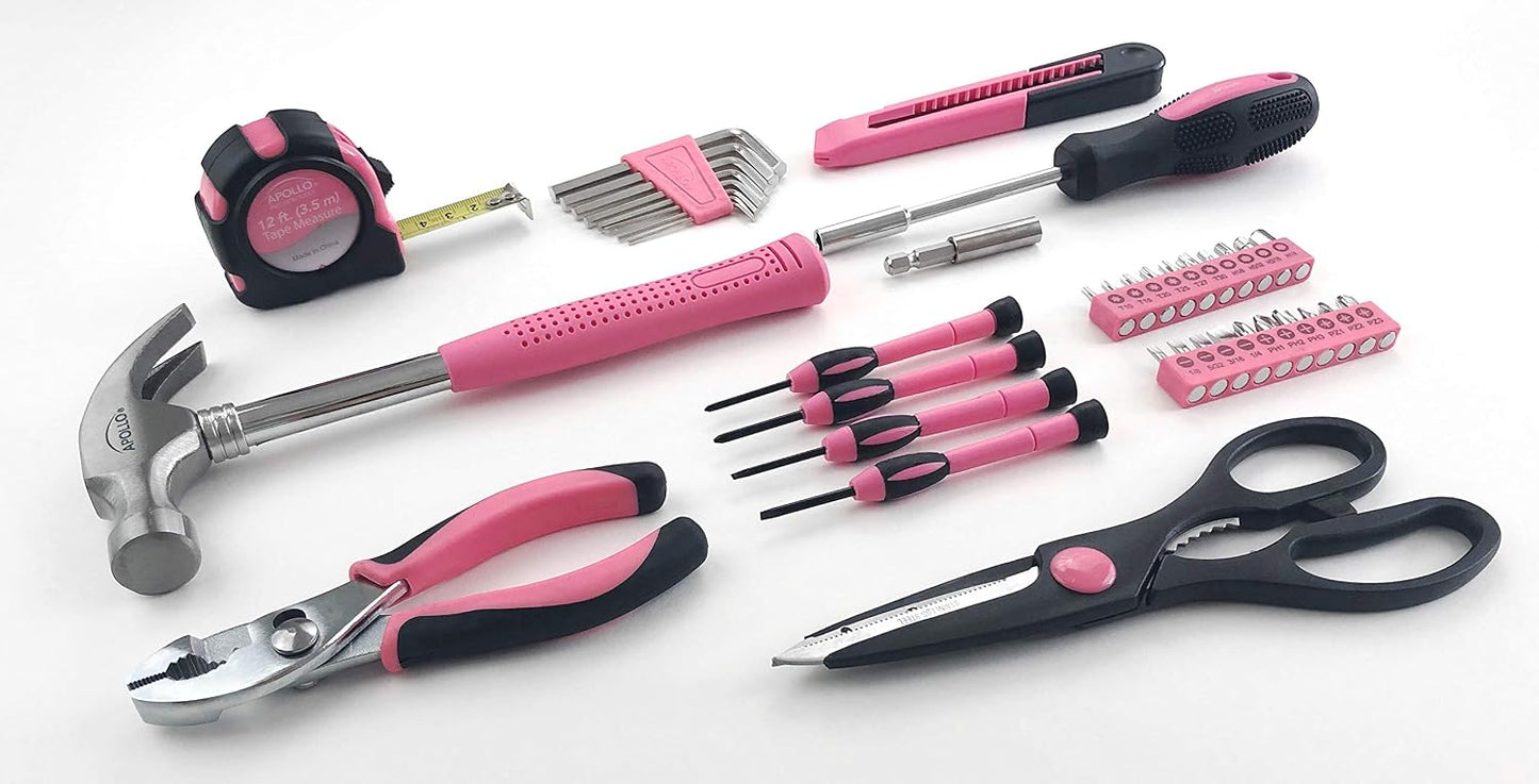 Apollo Tools Original 39 Piece General Household Tool Set in Toolbox Storage Case with Essential Hand Tools for Everyday Home Repairs, DIY and Crafts Red/Black - DT9706