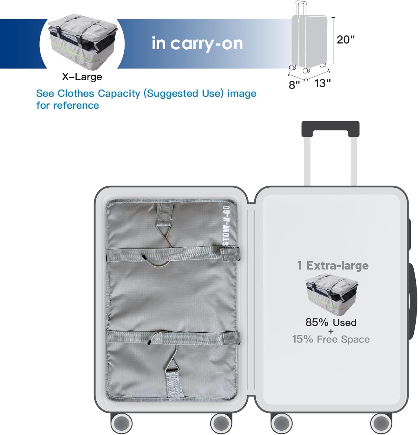 Grand Fusion Stow-N-Go Hanging Travel Shelves, Packing Organizer for Luggage. Carry on Closet for Suitcase. Expandable Packing Cube. Travel Essentials. (Black - L, L = (L) 11.8" x (W) 11.8")