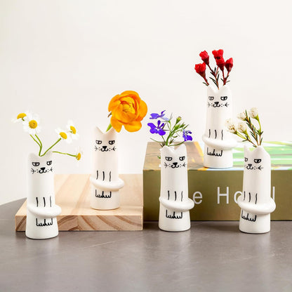 MOUGIGI Cute Blue House Ceramic Bud Vase Set of 3 - Handmade Miniature Vase with Star Roof for Dried Flowers, Chic Japandi Style Decor for Entryway, Dining,Coffee Table - Ideal Small Gift for Home