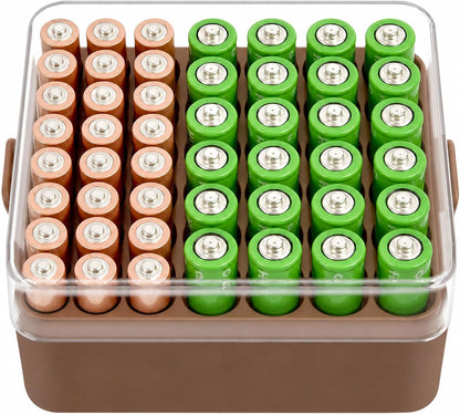 ALCYON Battery Organizer Storage Case, Battery Vault Box Container for 48pcs AA Batteries, Plastic Clear Protective Battery Holder for Travelling/Home/Office (Black, Large)