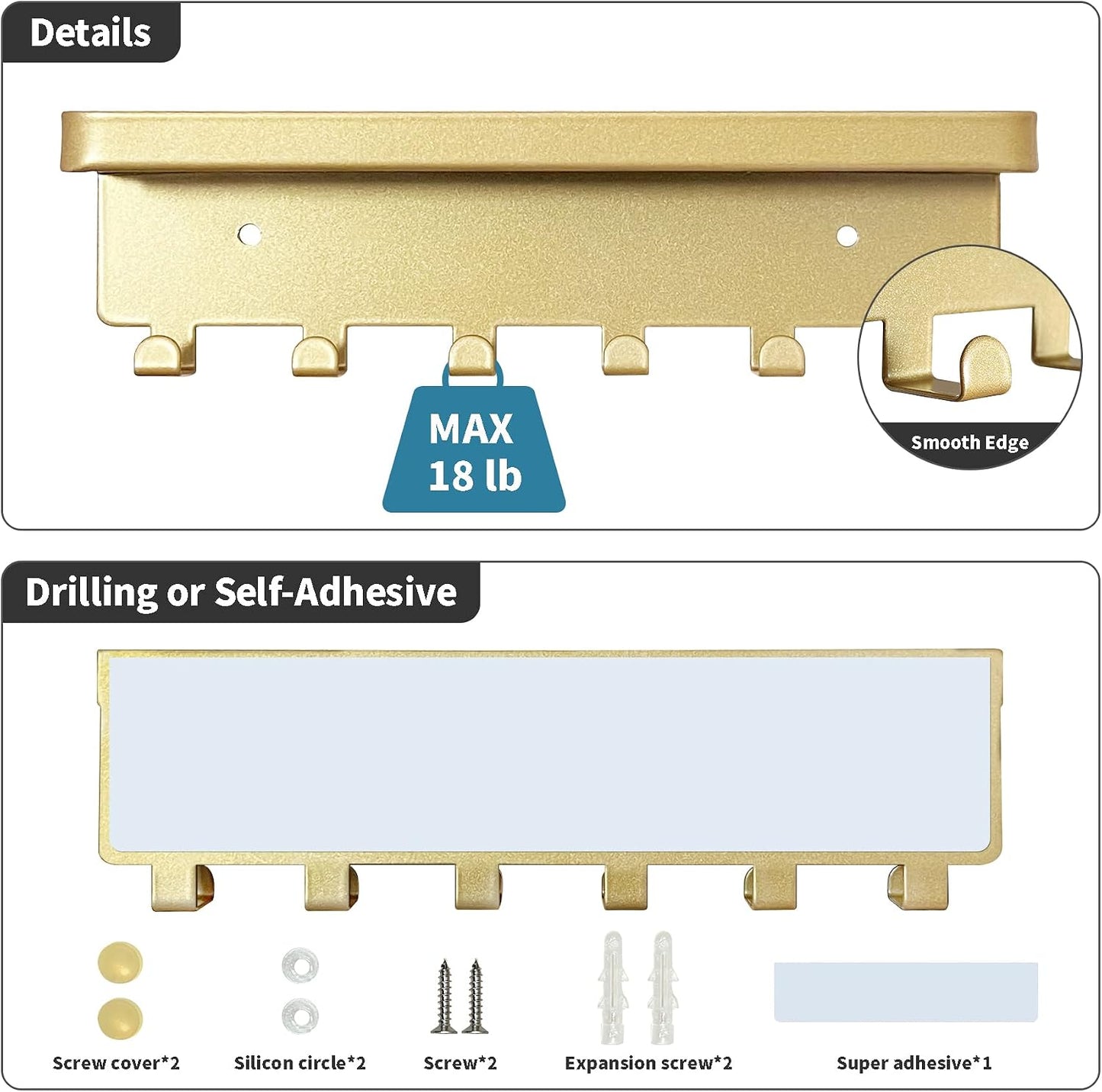 GTK Key Holder for Wall, Key Hooks with 6 Hooks, Wall Mounted Key Holder for Hallway, Self Adhesive Key Rack(White)