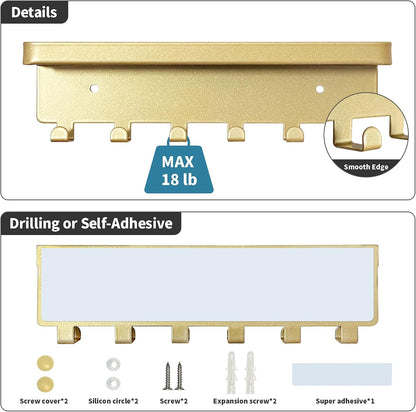 GTK Key Holder for Wall, Key Hooks with 6 Hooks, Wall Mounted Key Holder for Hallway, Self Adhesive Key Rack(White)