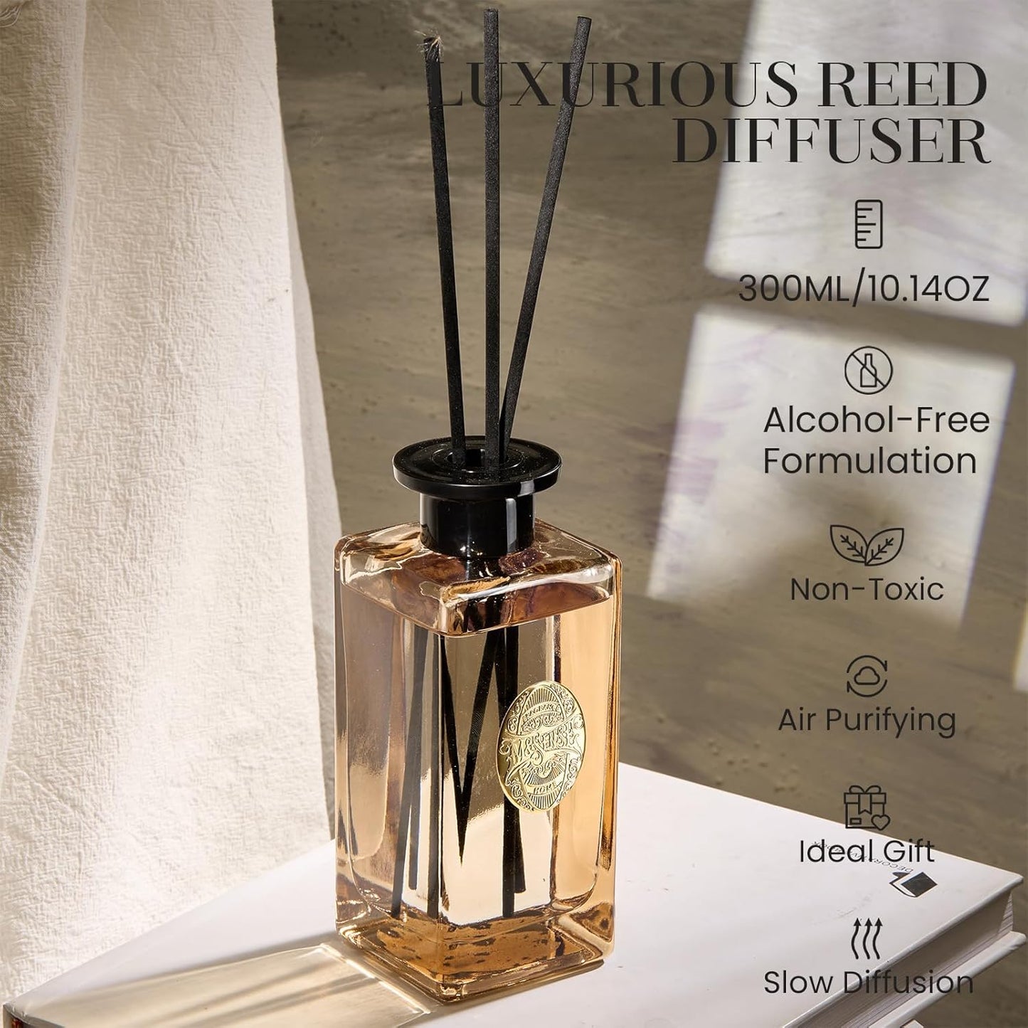 M&SENSE 6.3 oz Large Reed Diffuser Set | Lime+Basil Scent Oil Diffuser with Sticks | Hotel Collection Non-Toxic Home Fragrance |for Bedroom Bathroom Living Room - Colors B