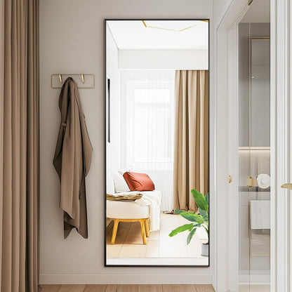 59"x16" Arched Full Length Mirror, Full Body Mirror with Leaning or Standing, Floor Standing Aluminum Frame for Bedroom, Livingroom, Cloakroom, Black