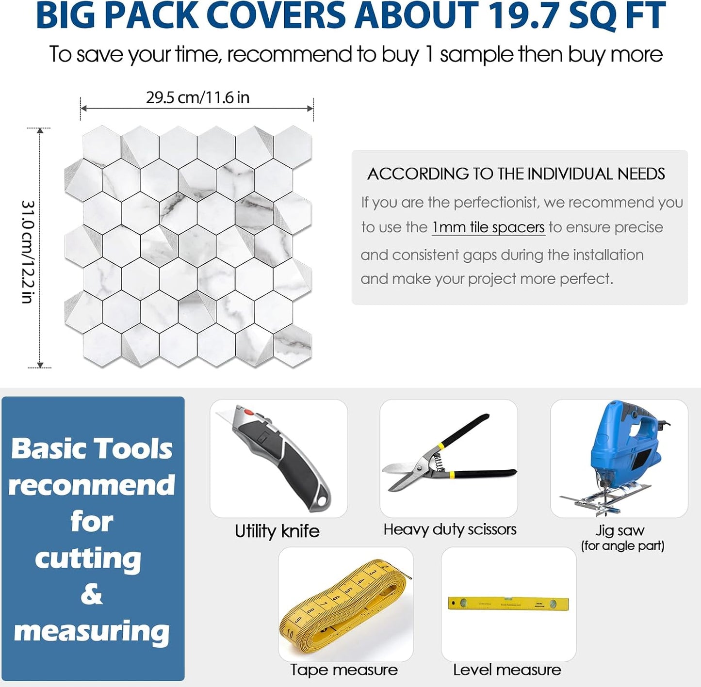10-Sheet Heavy-Duty Hexagon Peel and Stick Backsplash, Thick Waterproof &Heat Resistant Stick on Wall Tiles, Slate Beige Mosaic for Kitchen & Bathroom, Strong Adhesive Permanent PVC Tiles