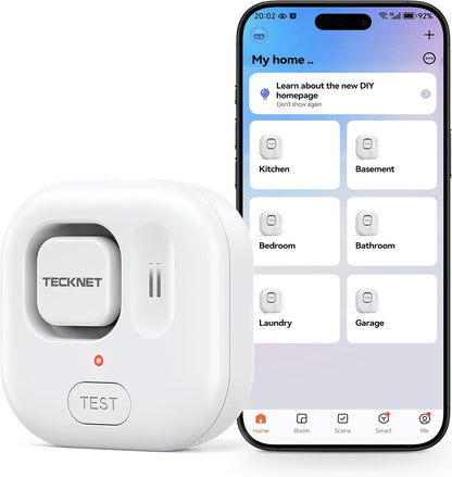 TECKNET WiFi Water Leak Detectors, Leak & Drip Alert with APP Push and Sound Alarm, Smart Water Sensor with 120dB Adjustable Alarm, for Home Kitchen Bathroom Basement (2 Pack, Battery Included)