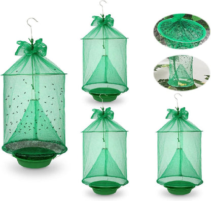 4 Pack Reusable Ranch Fly Trap Hanging, Fly Traps Outdoor Fly Catcher Killer Hunter Cage Control, Farm Horse Stable Fly Trap for Orchard, Barn, Garden