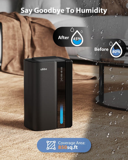 UBBO 95oz Dehumidifiers for Home, 1000 Sq.Ft Dehumidifier with Drain Hose - Auto Shut Off, Timer, Sleep Mode & Drain Hose - 7 Color Light for Bedroom, Bathroom, RV - Black Gold