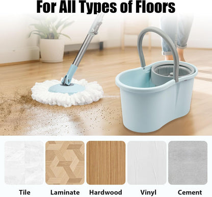Spin Mop and Bucket with Wringer Set,360° Mop and Bucket System with 3 Microfiber Mop Refills and 50" Extended Handle for Floor Cleaning
