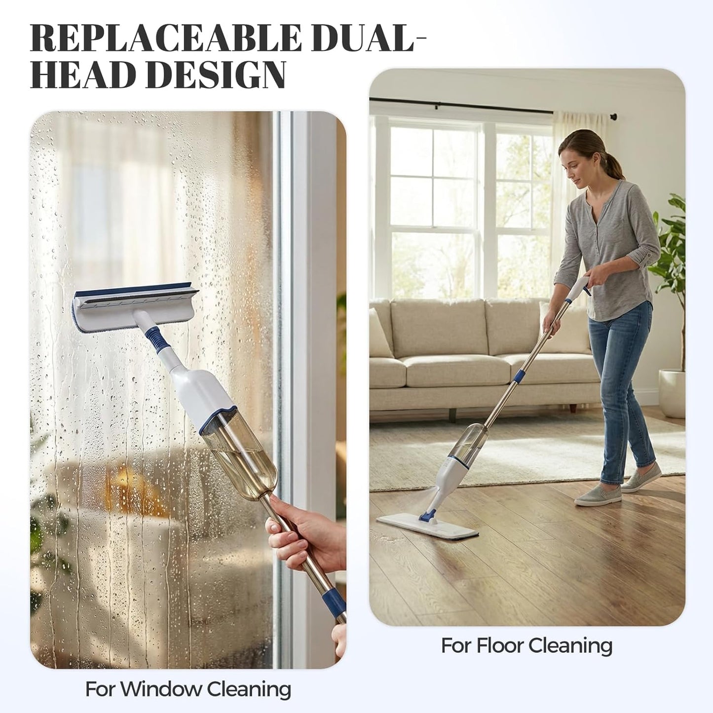 All-in-One Spray Window Squeegee and Floor Mop, 50" Long Handle Spray Squeegee for Window Cleaning, Professional Squeegee with Sprayer for Glass and Window Cleaning