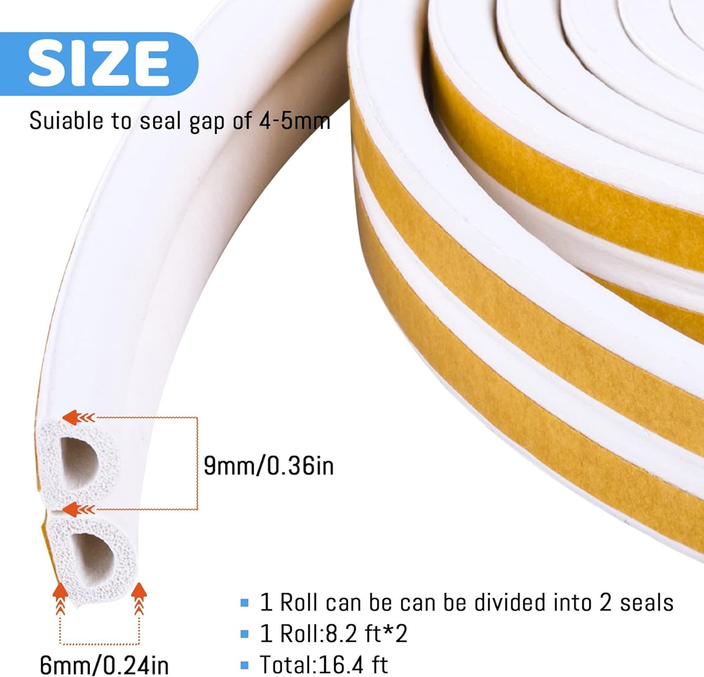 CloudBuyer Door Weather Stripping, Soundproof Insulation Seal Strip for Windows with Self-Adhesive Protection (White, 33Ft)