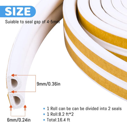 CloudBuyer Door Weather Stripping, Soundproof Insulation Seal Strip for Windows with Self-Adhesive Protection (White, 33Ft)