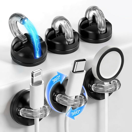 8 Pack 360° Rotatable Magnetic Cable Clips, Adhesive Cord Holder Organizer, Under Desk Cable Management, Wire Keeper for Home Office Car Wall Desktop Nightstand(Black)