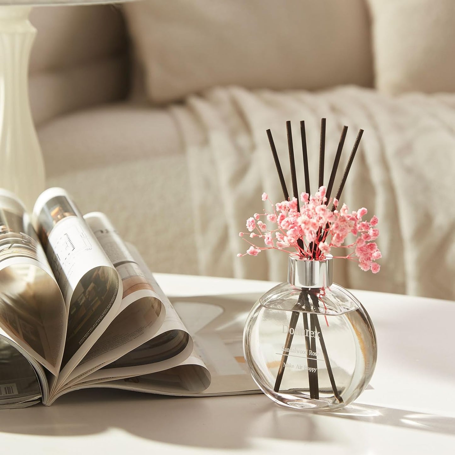 Flower Reed Diffuser Set 5.07oz Satin Rose Scent Diffuser with Sticks Home Fragrance Reed Diffuser for Bathroom Shelf Decor