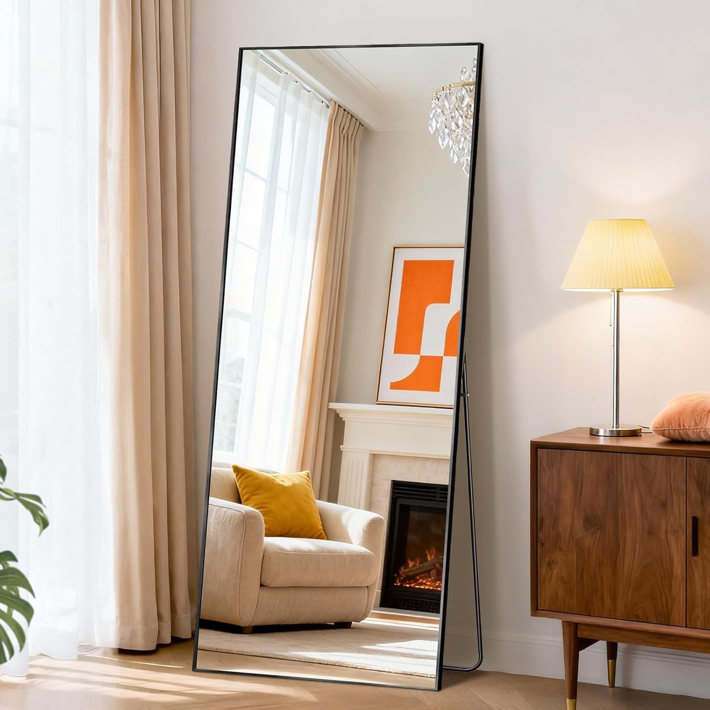 DUMOS 64"x21" Arched Full Length Floor Mirror, Full Body Mirror with Stand, Shatterproof Tempered Glass, Modern Aluminum Alloy Frame, Free Standing or Leaning for Home Decor, Gold