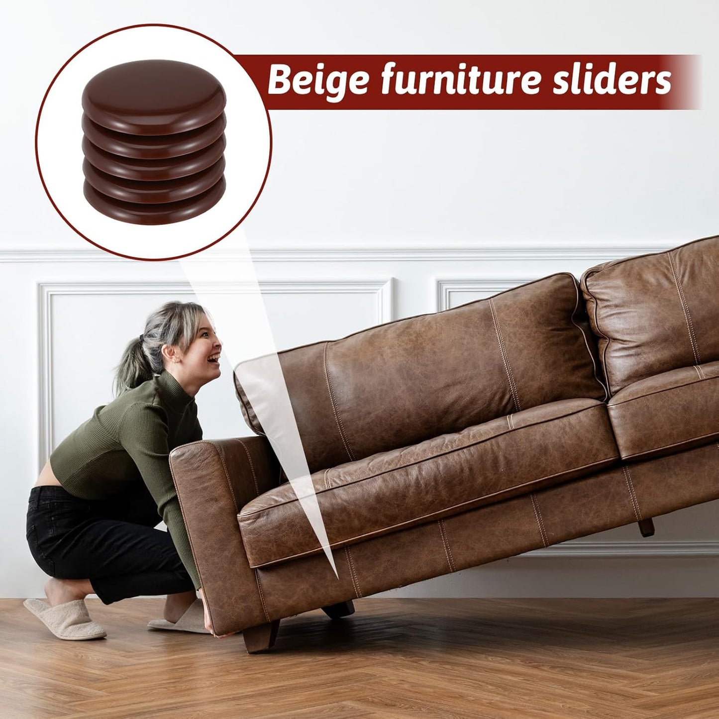 Sliders for Furniture on Hardwood Floors, 12 Pcs 2 Inch Self Adhesive Furniture Sliders, Coffee, for Carpeted Floors and Hardwoodes, Easy Moving On Carpet Or Hardwood Floor
