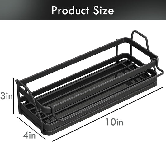 LBTING Sponge Holder for Kitchen Sink, Wall Mounted Sink Caddy with Self-Draining Drain Tray, Stainless Steel Kitchen Sink Caddy for Organizing Sponge, Brush, Soap Dish Dispenser – Black