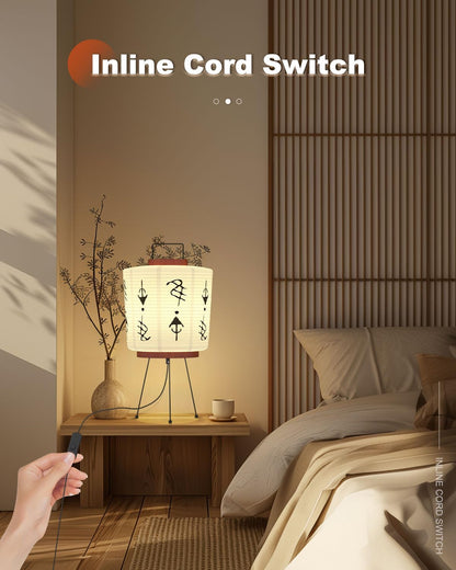 TACAHE Handmade Akari Table Lamp - Japanese Washi Paper Lantern - E26 Socket with Inline Cord Switch - 3 Color Temperature Bulb Included - Japandi Style Ambient Light - 21" Height