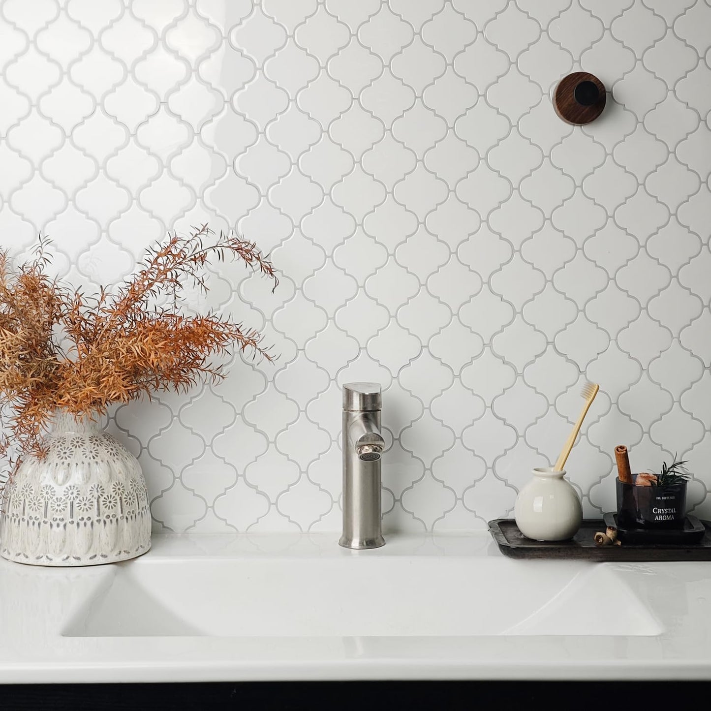 Arabesque Peel and Stick Backsplash for Kitchen, Thicker Design 3D Self Adhesive Wall Tiles, 12"x12" Peel and Stick Wall Tiles, Dark Grey 10-Sheet Stick on Tiles for Kitchen and Bathroom.