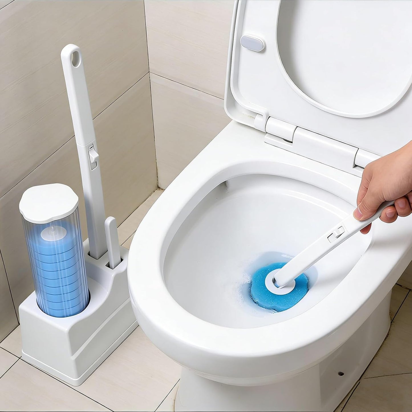 2 Pack Disposable Toilet Brush and Holder Set, Disposable Toilet Cleaning System Extended Handle with 48 Toilet Wand Refills, Toilet Brush for Toilet Bowl Cleaners, Bathroom Cleaning, Bathtub