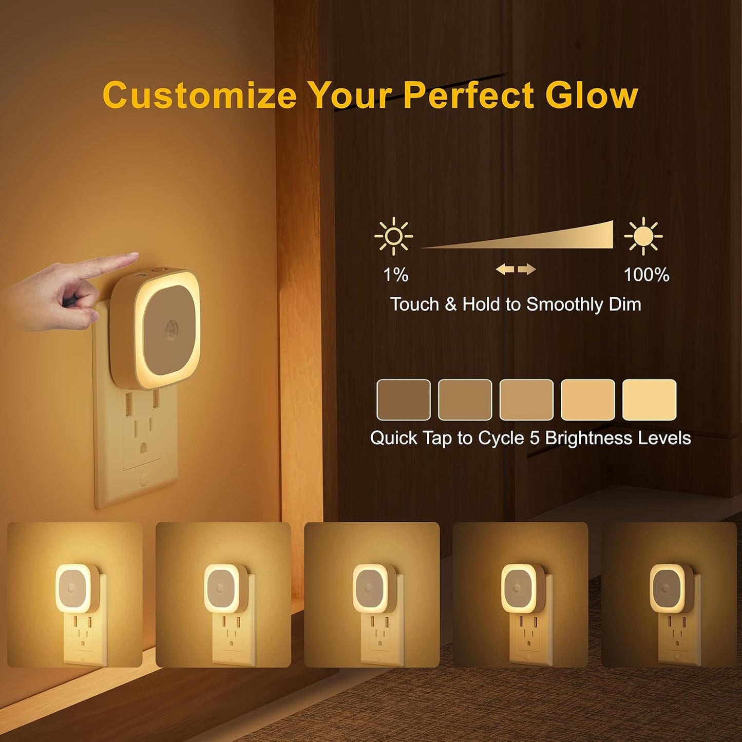 YUNLEX 2 Pack Plug in Red Sleep Night Light with Motion Sensor & Dusk to Dawn Sensor, Soft Glow, 0% Blue Light, Dimmable, Auto On/Off, LED Lights for Bedroom, Kids, Bathroom, Hallway, as Mother Gifts