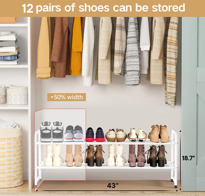 KEETDY 3-Tier Long Shoe Rack for Closet Metal Shoe Organizer for Entryway, Wide Stackable Shoe Storage Shelf with Sturdy Wire Grid for Closet Floor, Bedroom, Black
