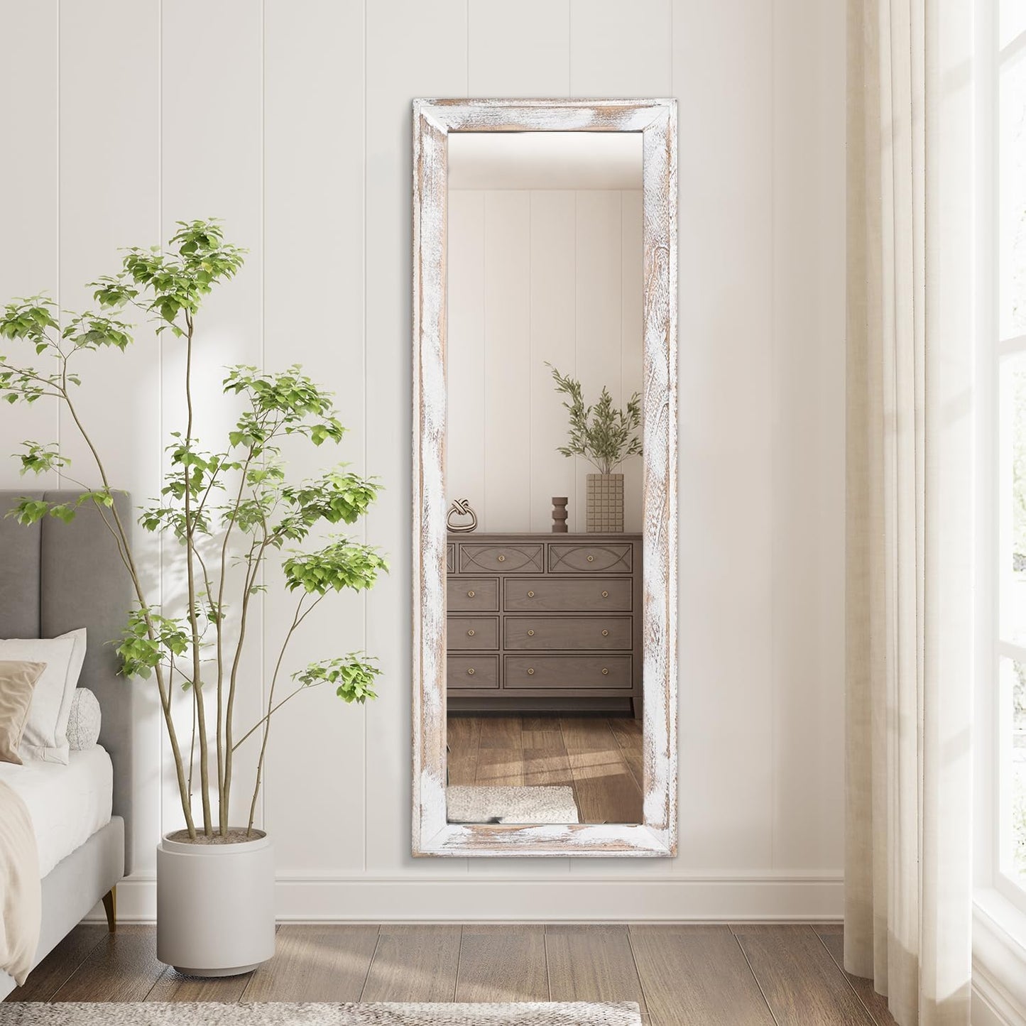 AAZZKANG Full Length Mirror Rectangle Wood Framed Large Wall Mirrors Black | 47"x16" Bedroom Living Room Bathroom Dressing Room Entryway Hanging Mirror