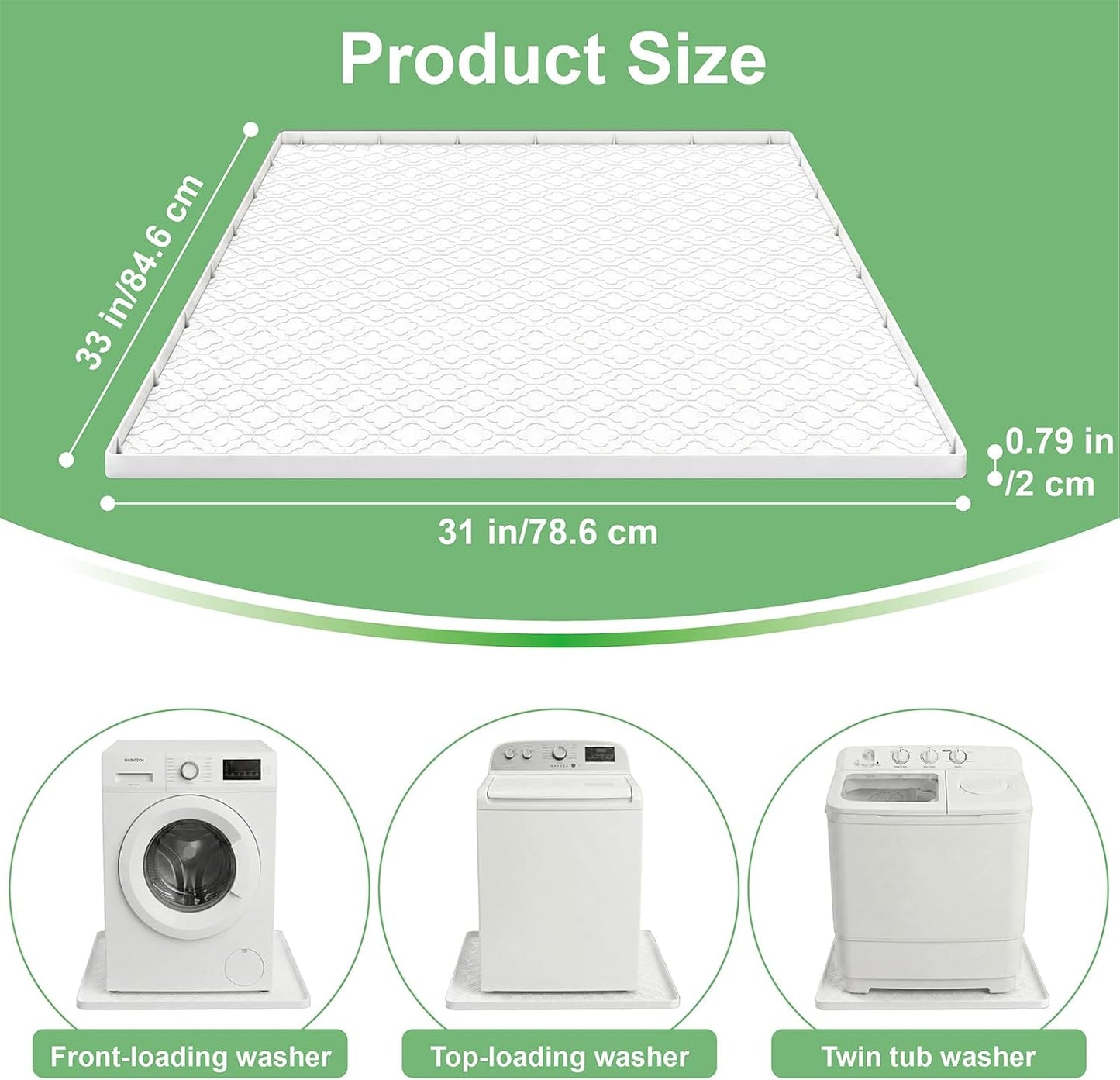 33 x 31 Inch Washing Machine Drain Pan, Silicone Washer Pan, Black | 2cm Raised Waterproof Edge, Washer and Dryer Mat for Floor Protection, Fits Standard & Large Washers Up to 5.0 Cu.Ft.