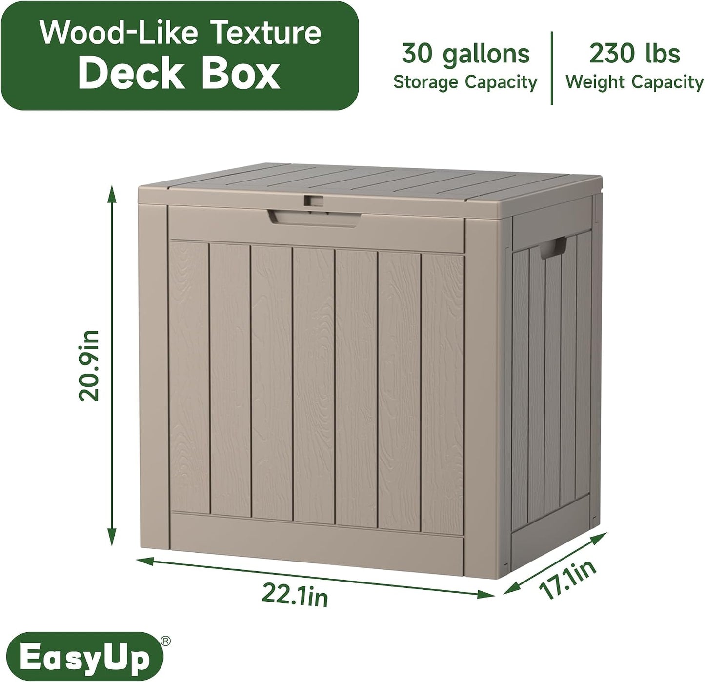 EasyUp 50 Gallon Outdoor Storage Box Waterproof Lockable Deck Boxes | UV Resistant Resin, for Garden Tools Cushions Patio Equipment, 300 lbs Capacity, Portable Design, Easy 16-Min Assembly