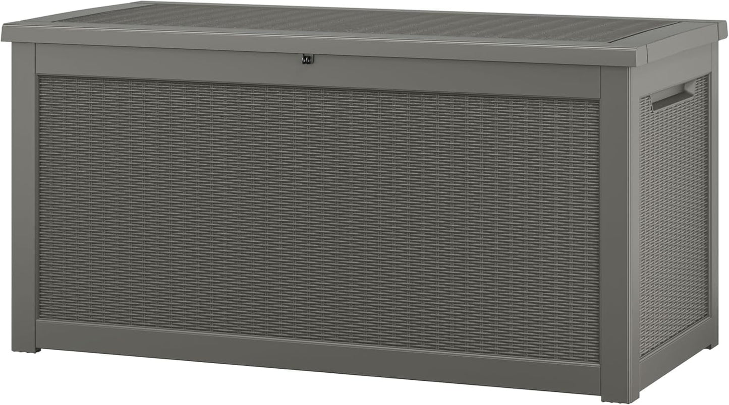 NUNU LAB Outdoor Storage Box, 45 Gallon Outside Deck Box Waterproof, Resin Outdoor Storage Cabinet With Lockable Lid, Backyard Storage Bench For Garden Tools, Patio Cushions, Pool Tools, Black