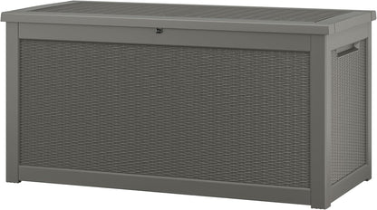 NUNU LAB Outdoor Storage Box, 45 Gallon Outside Deck Box Waterproof, Resin Outdoor Storage Cabinet With Lockable Lid, Backyard Storage Bench For Garden Tools, Patio Cushions, Pool Tools, Black