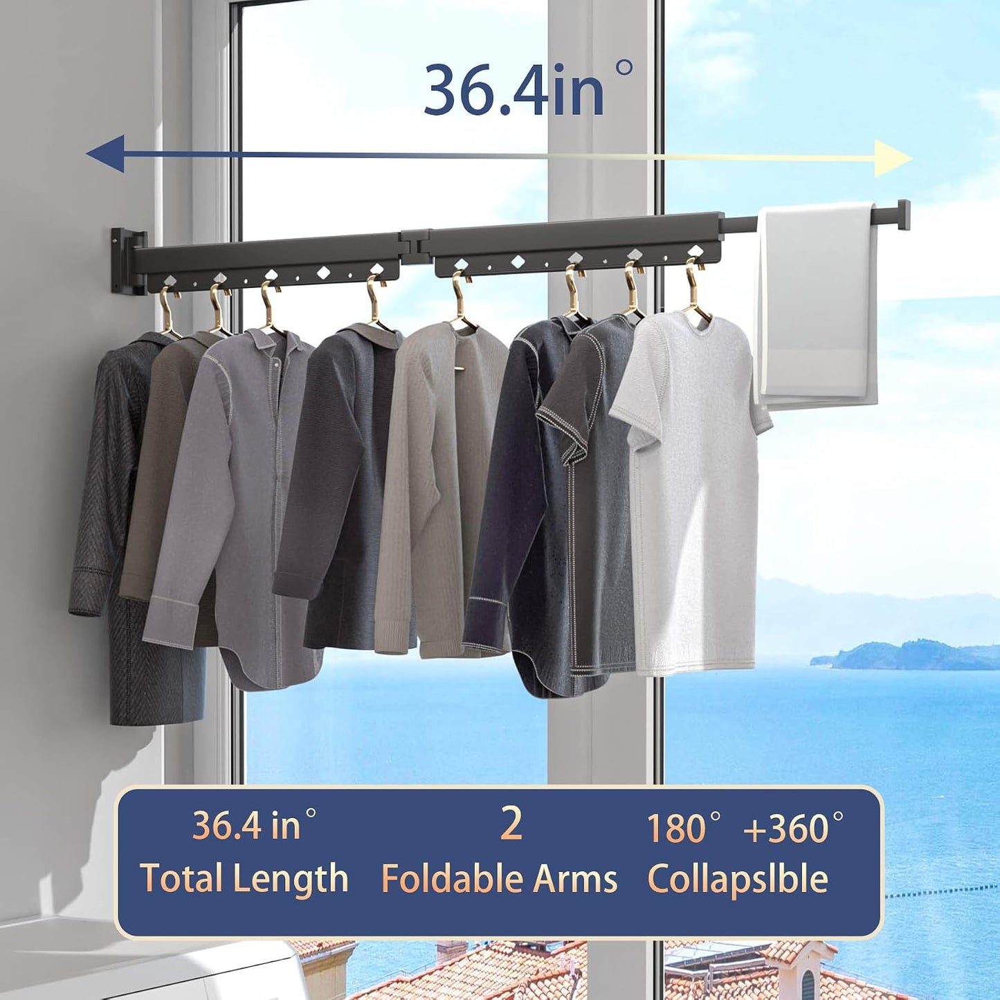 Wall Mounted Clothes Hanger Drying Folding Racks | Full 180° horizontal & vertical pivot