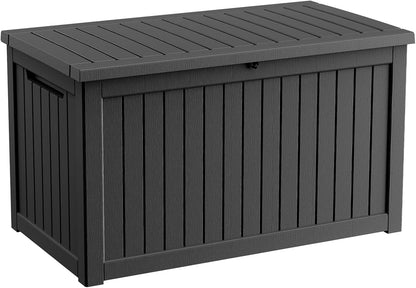Outdoor Waterproof Resin Storage Deck Box Lockable Outside Bench UV Resistant Bin Patio Porch Furniture Pool Float Garden Tool Cushion (Black, 85 Gallon)