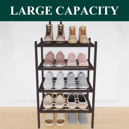 Smiry Bamboo Shoe Rack, 3 Tier Free Standing Wooden Shoe Organizer, Stackable Wood Shoe Storage Shelf for Closet, Entryway, 5 Horizontal Slats, 26.8"x11"x18.3", Natural